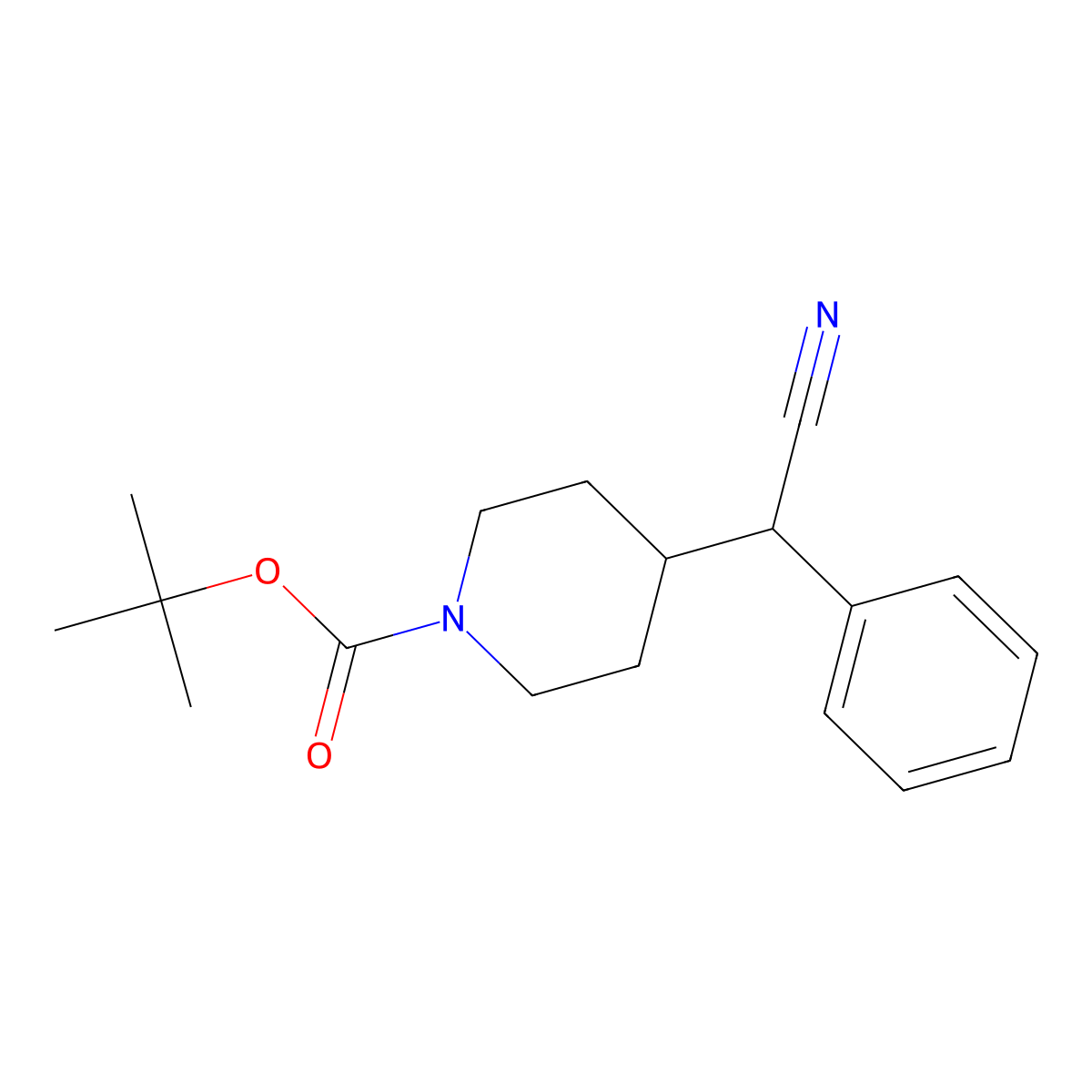 Tert-butyl 4-(cyano(phenyl)methyl)piperidine-1-carboxylate molecular structure, CAS 1435929-63-7