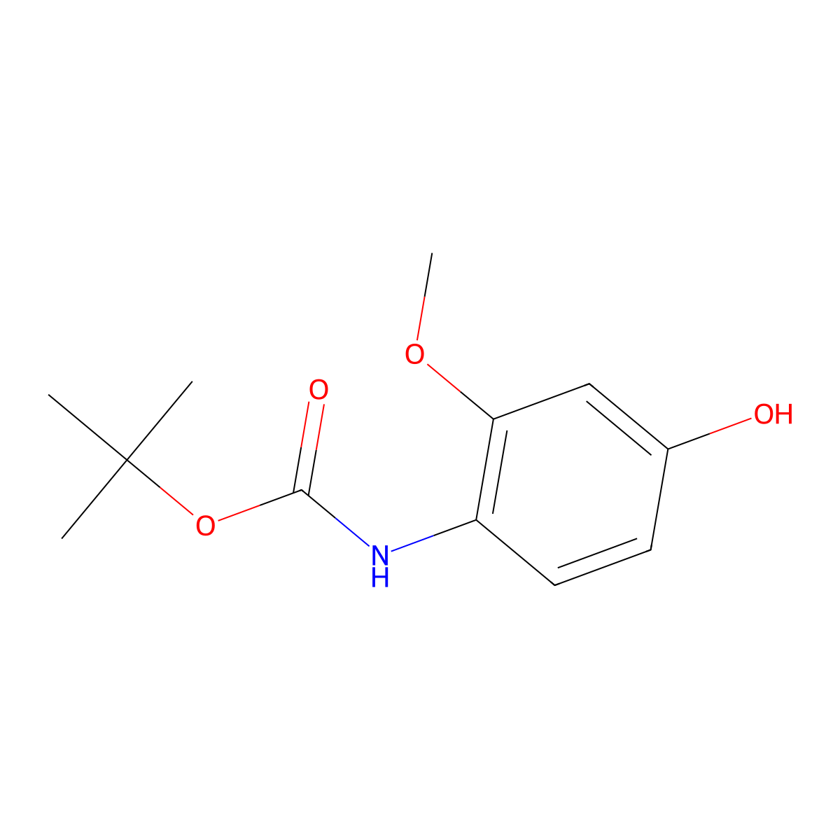 Tert-butyl 4-hydroxy-2-methoxyphenylcarbamate molecular structure, CAS 1435933-04-2