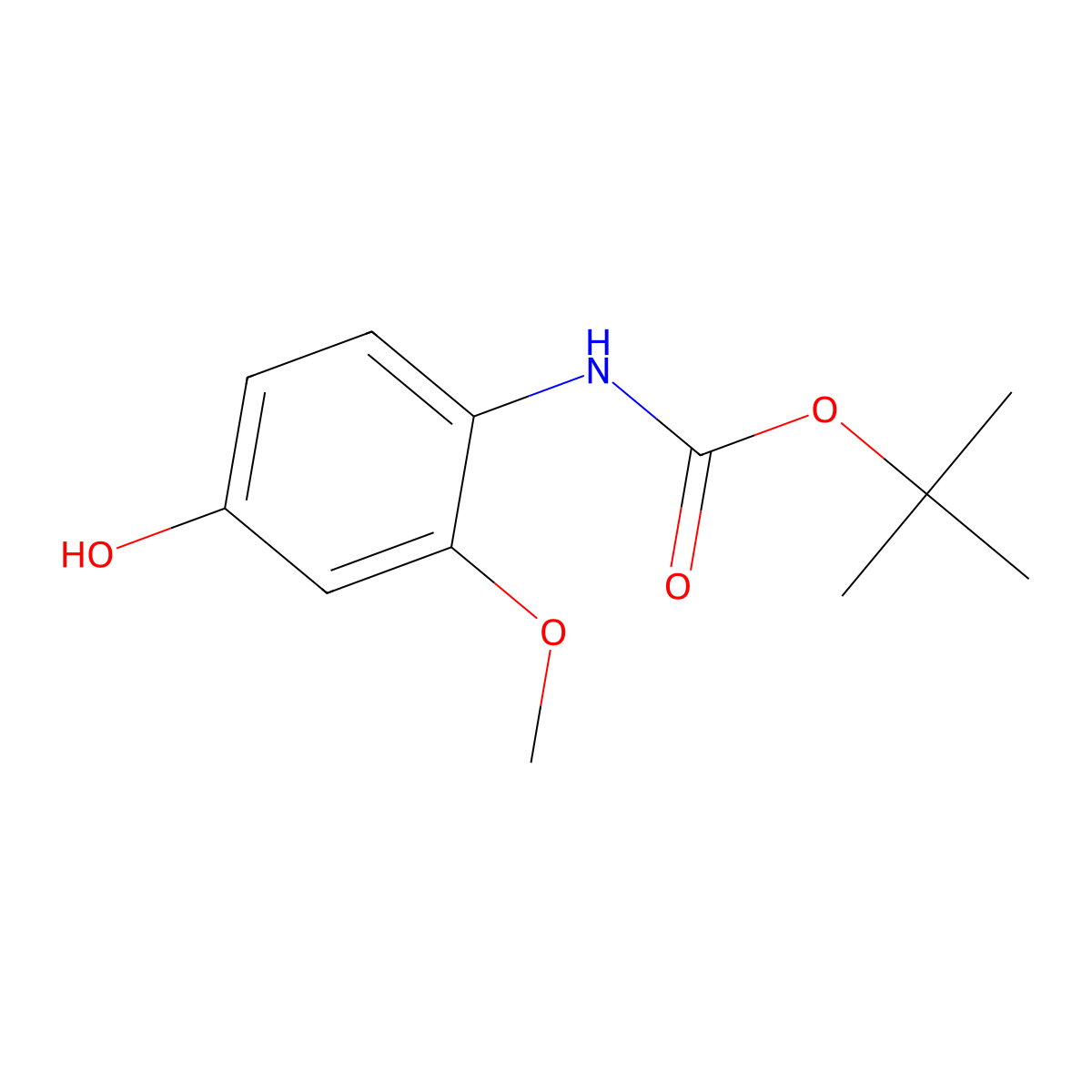 Tert-butyl 4-hydroxy-2-methoxyphenylcarbamate molecular structure, CAS 1435933-04-2