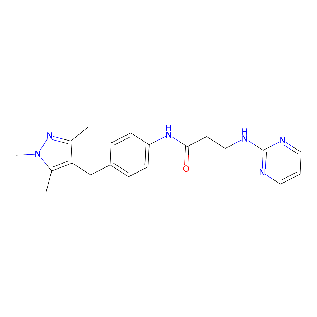 N~3~-pyrimidin-2-yl-N-{4-[(1,3,5-trimethyl-1H-pyrazol-4-yl)methyl]phenyl}-beta-alaninamide molecular structure, CAS 1435975-49-7
