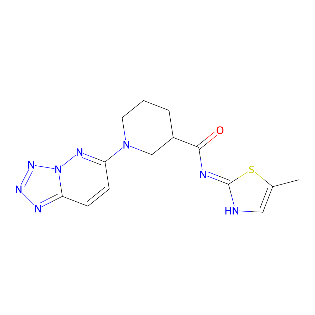 N-(5-methylthiazol-2-yl)-1-(tetrazolo[1,5-b]pyridazin-6-yl)piperidine-3-carboxamide molecular structure, CAS 1435975-53-3