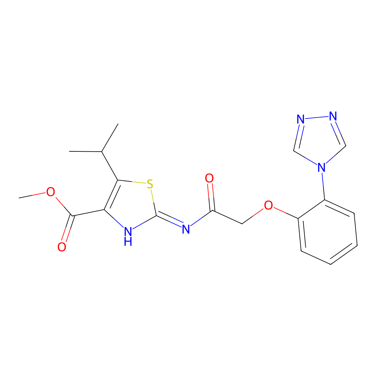 methyl 5-(propan-2-yl)-2-({[2-(4H-1,2,4-triazol-4-yl)phenoxy]acetyl}amino)-1,3-thiazole-4-carboxylate molecular structure, CAS 1435975-60-2