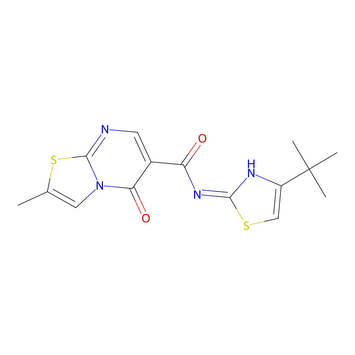 N-(4-(tert-butyl)thiazol-2-yl)-2-methyl-5-oxo-5H-thiazolo[3,2-a]pyrimidine-6-carboxamide molecular structure, CAS 1435975-69-1
