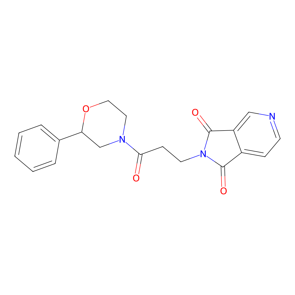2-[3-oxo-3-(2-phenylmorpholino)propyl]-1H-pyrrolo[3,4-c]pyridine-1,3(2H)-dione molecular structure, CAS 1435975-76-0