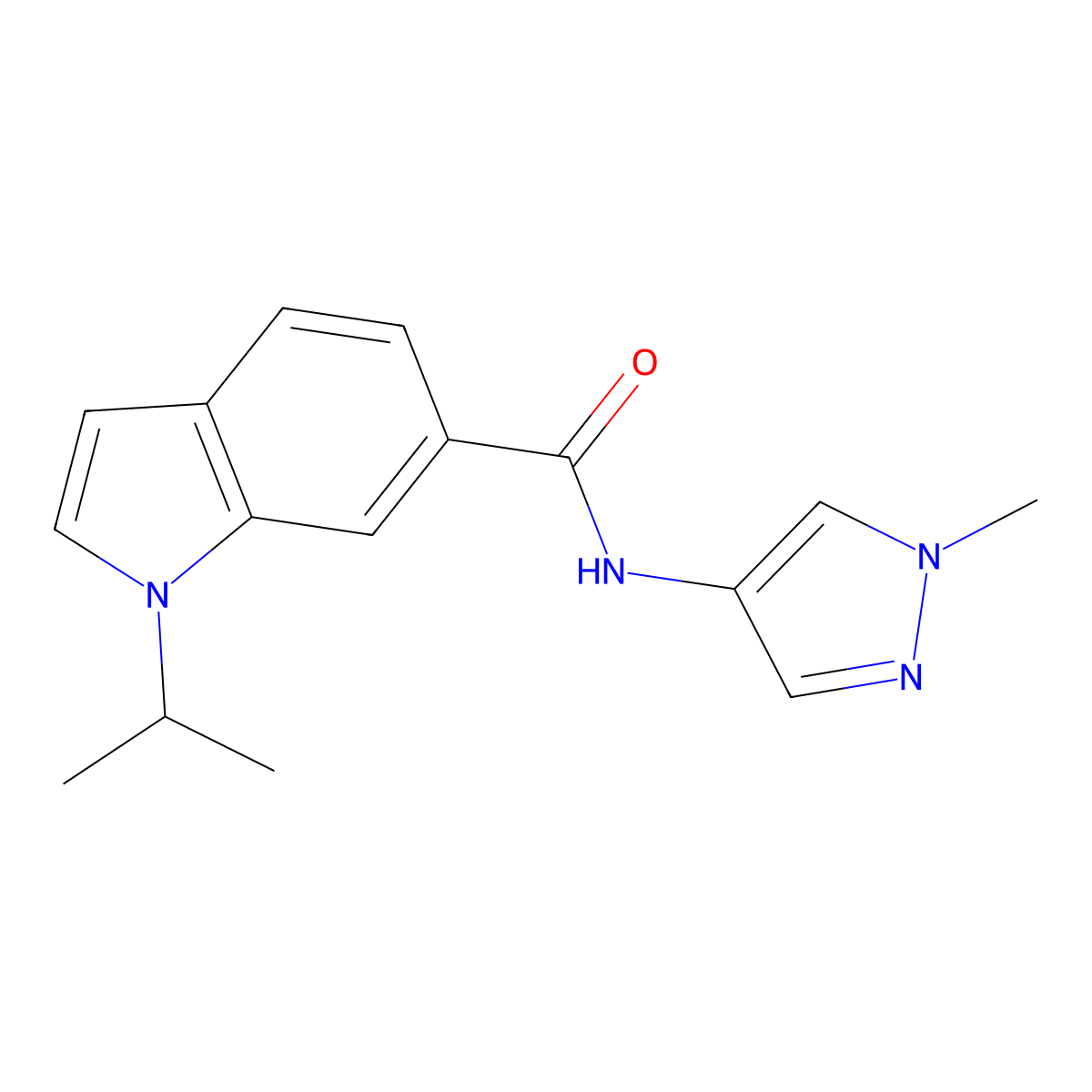 N-(1-methyl-1H-pyrazol-4-yl)-1-(propan-2-yl)-1H-indole-6-carboxamide molecular structure, CAS 1435975-91-9