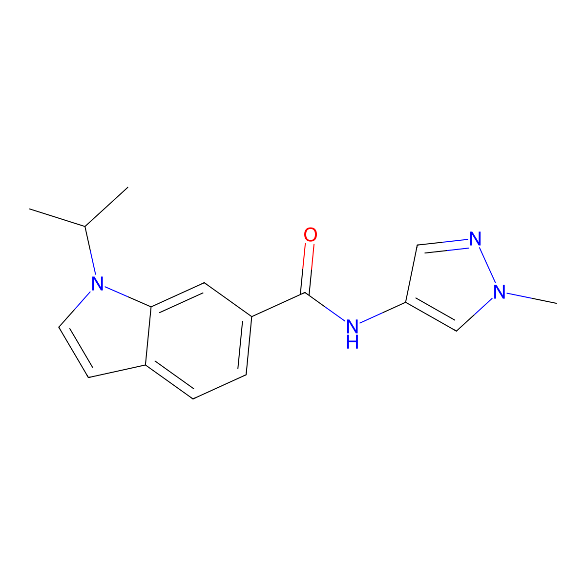 N-(1-methyl-1H-pyrazol-4-yl)-1-(propan-2-yl)-1H-indole-6-carboxamide molecular structure, CAS 1435975-91-9