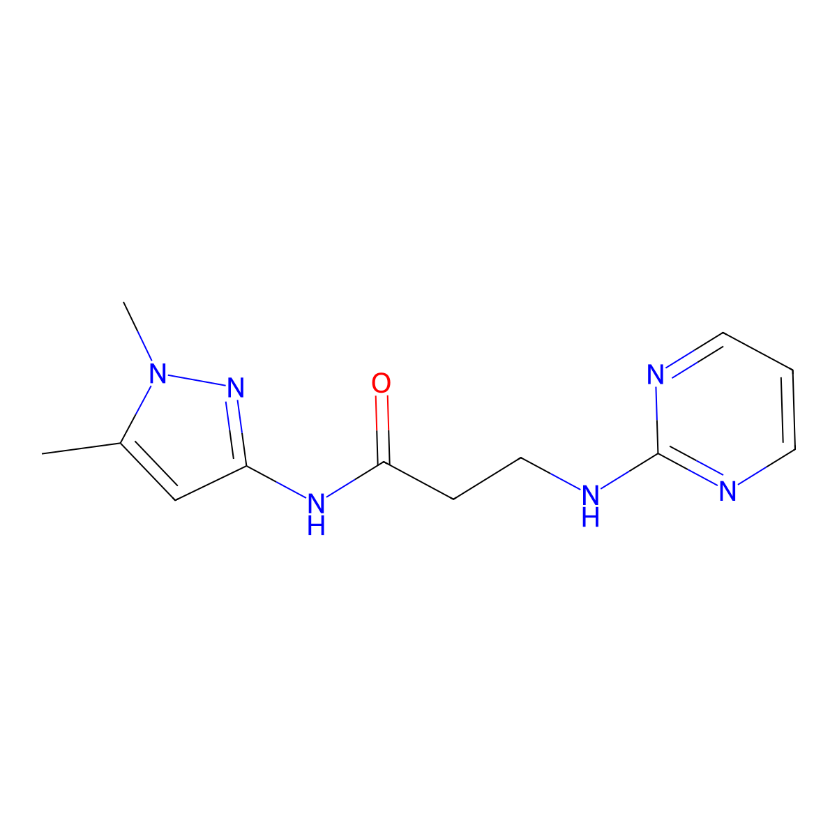 N-(1,5-dimethyl-1H-pyrazol-3-yl)-N~3~-pyrimidin-2-yl-beta-alaninamide molecular structure, CAS 1435976-14-9