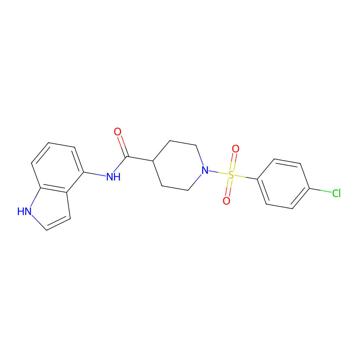 1-[(4-chlorophenyl)sulfonyl]-N-(1H-indol-4-yl)piperidine-4-carboxamide molecular structure, CAS 1435976-17-2