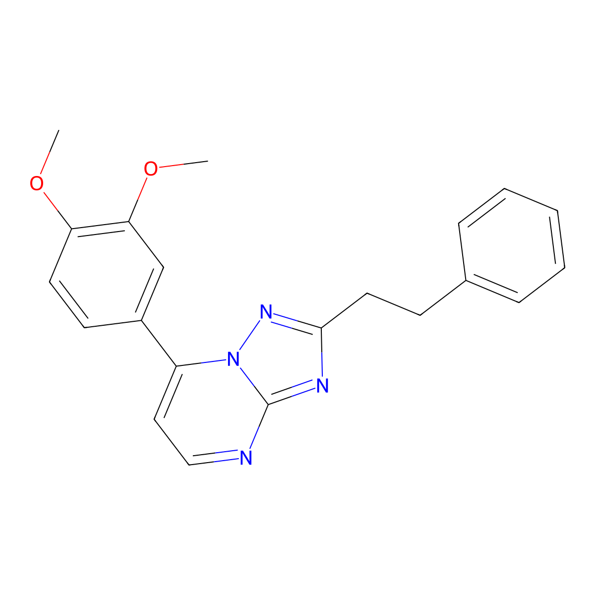 2-Methoxy-4-(2-phenethyl[1,2,4]triazolo[1,5-a]pyrimidin-7-yl)phenyl methyl ether molecular structure, CAS 1435976-18-3
