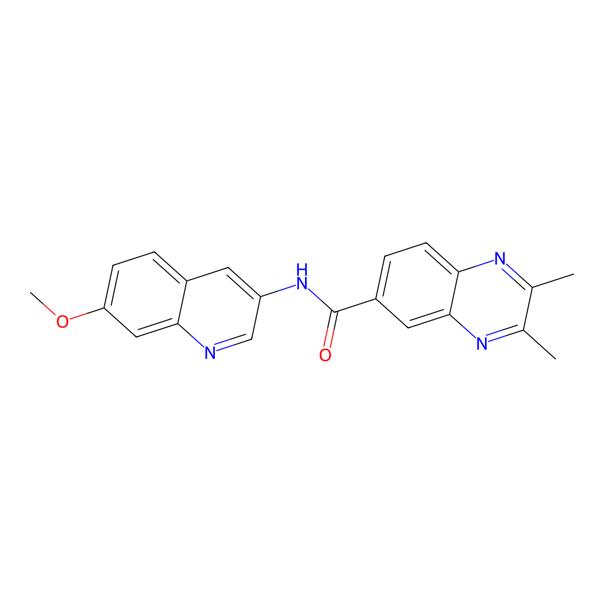 N-(7-methoxyquinolin-3-yl)-2,3-dimethylquinoxaline-6-carboxamide molecular structure, CAS 1435976-30-9