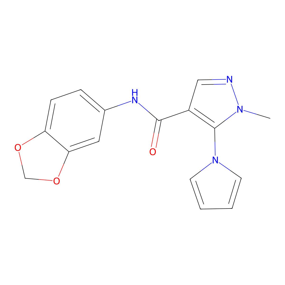 N-(1,3-benzodioxol-5-yl)-1-methyl-5-(1H-pyrrol-1-yl)-1H-pyrazole-4-carboxamide molecular structure, CAS 1435976-47-8