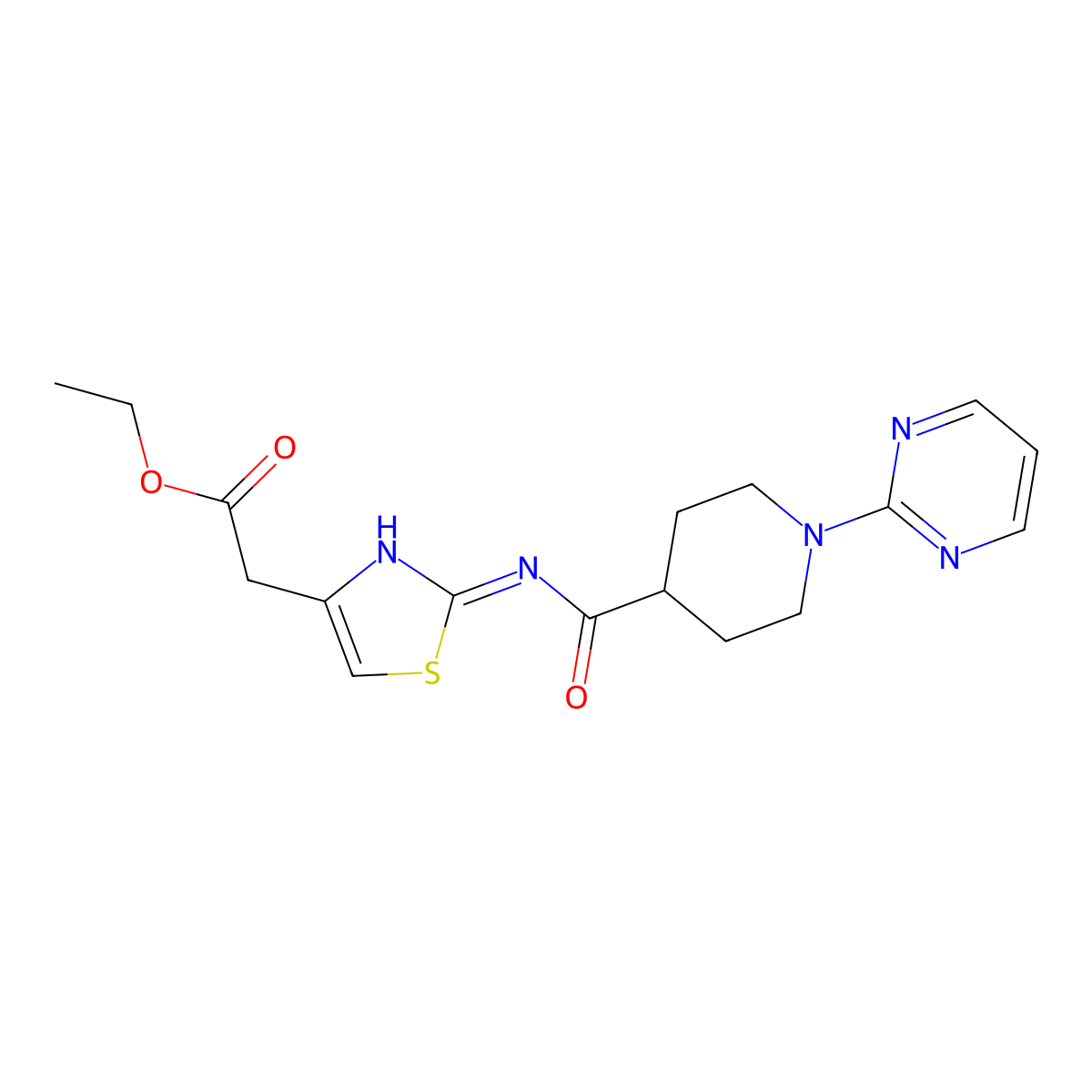 Ethyl [2-({[1-(pyrimidin-2-yl)piperidin-4-yl]carbonyl}amino)-1,3-thiazol-4-yl]acetate molecular structure, CAS 1435976-55-8