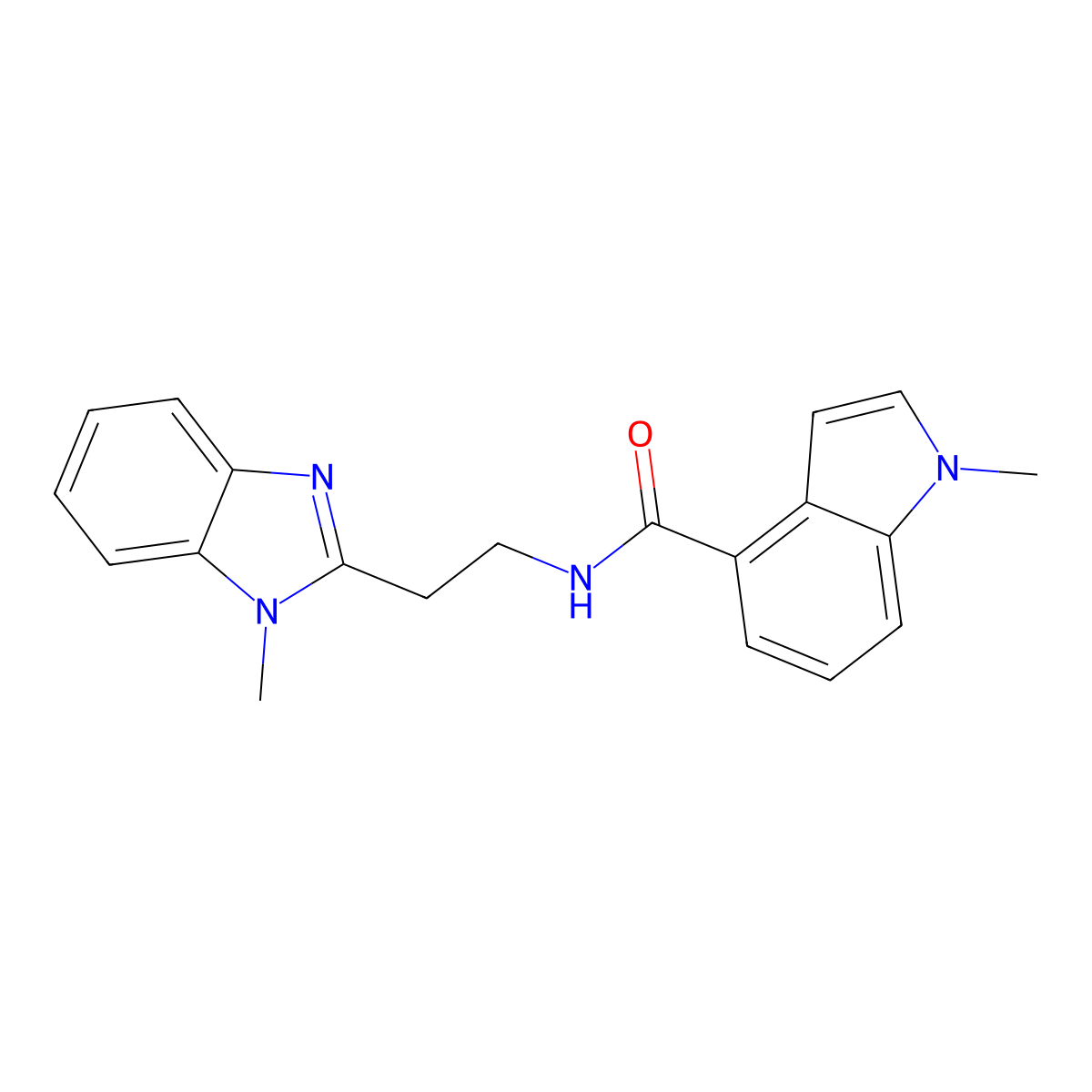 1-methyl-N-[2-(1-methyl-1H-benzimidazol-2-yl)ethyl]-1H-indole-4-carboxamide molecular structure, CAS 1435976-87-6