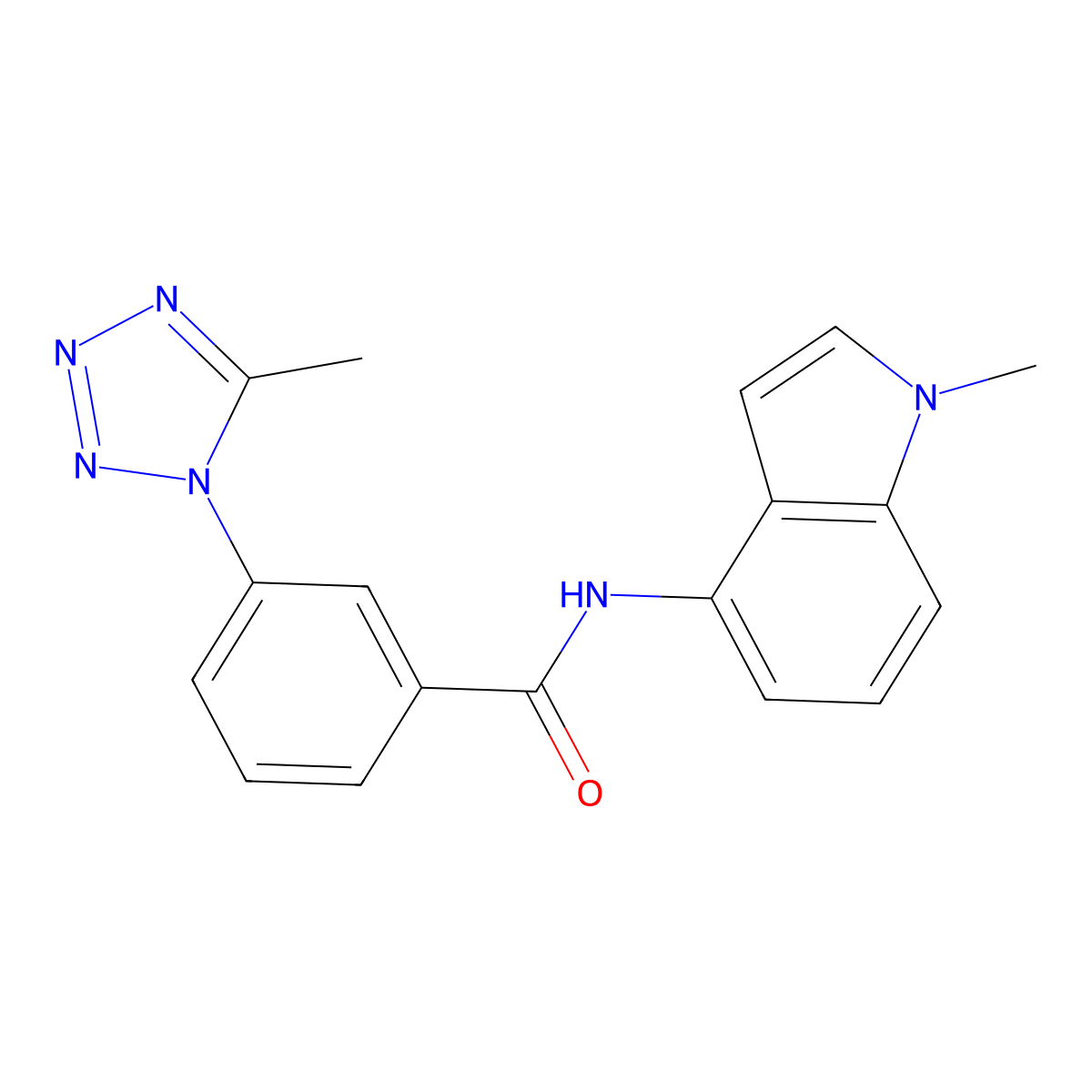 N-(1-methyl-1H-indol-4-yl)-3-(5-methyl-1H-tetrazol-1-yl)benzamide molecular structure, CAS 1435976-92-3