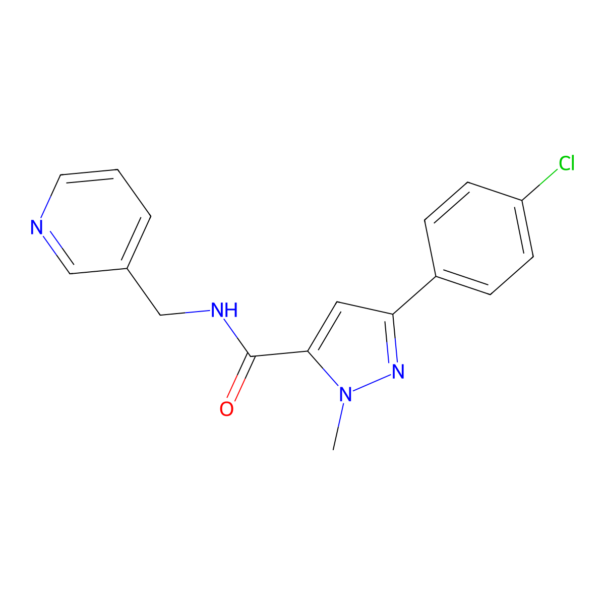 3-(4-chlorophenyl)-1-methyl-N-(3-pyridylmethyl)-1H-pyrazole-5-carboxamide molecular structure, CAS 1435976-98-9