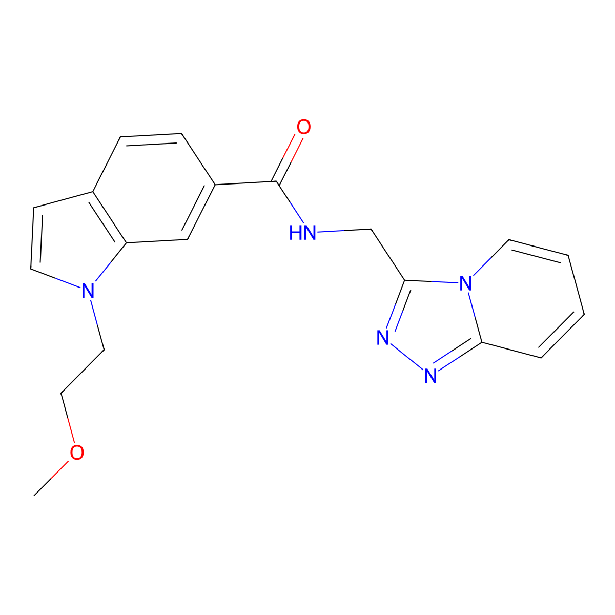 1-(2-methoxyethyl)-N-([1,2,4]triazolo[4,3-a]pyridin-3-ylmethyl)-1H-indole-6-carboxamide molecular structure, CAS 1435977-00-6