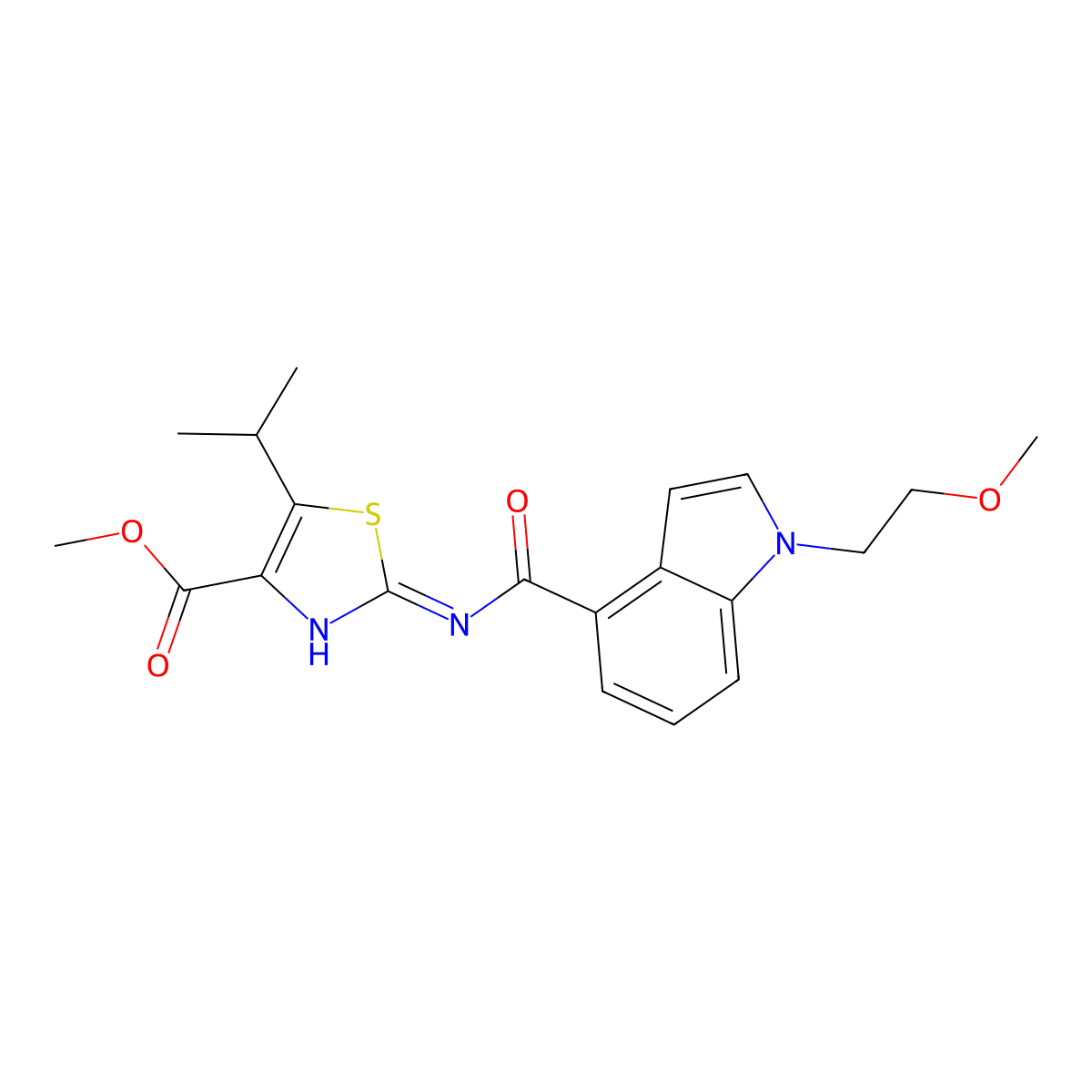 methyl 2-({[1-(2-methoxyethyl)-1H-indol-4-yl]carbonyl}amino)-5-(propan-2-yl)-1,3-thiazole-4-carboxylate molecular structure, CAS 1435977-01-7