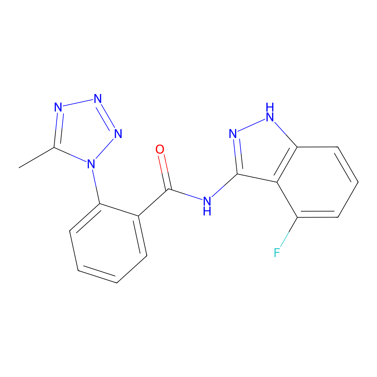 N-(4-fluoro-2H-indazol-3-yl)-2-(5-methyl-1H-tetrazol-1-yl)benzamide molecular structure, CAS 1435977-11-9
