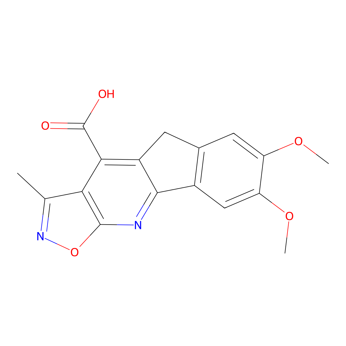 7,8-dimethoxy-3-methyl-5H-indeno[1,2-b]isoxazolo[4,5-e]pyridine-4-carboxylic acid molecular structure, CAS 1435977-18-6
