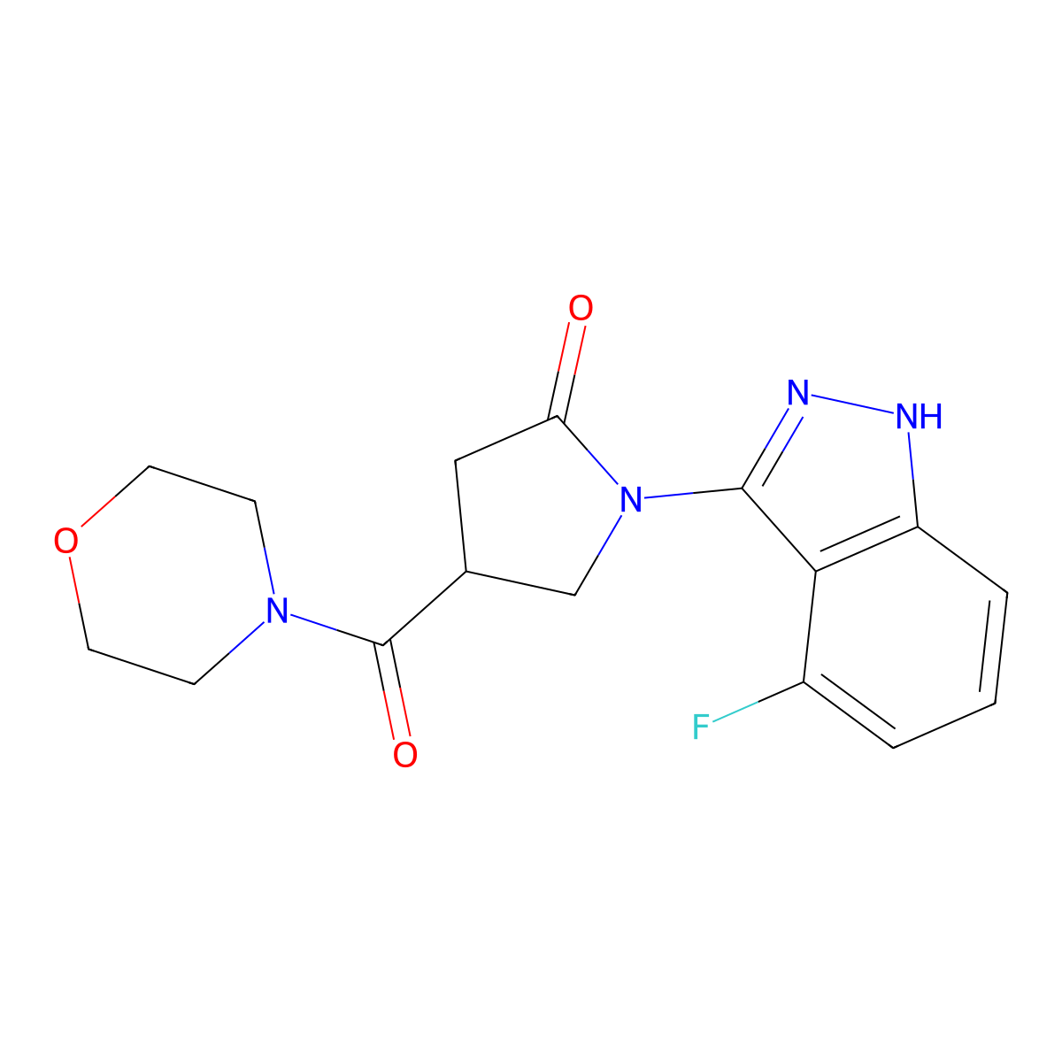 1-(4-fluoro-1H-indazol-3-yl)-4-(morpholinocarbonyl)-2-pyrrolidinone molecular structure, CAS 1435977-42-6