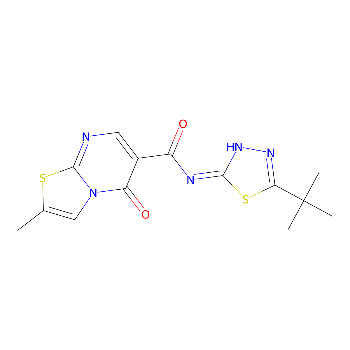 N-(5-(tert-butyl)-1,3,4-thiadiazol-2-yl)-2-methyl-5-oxo-5H-thiazolo[3,2-a]pyrimidine-6-carboxamide molecular structure, CAS 1435977-52-8