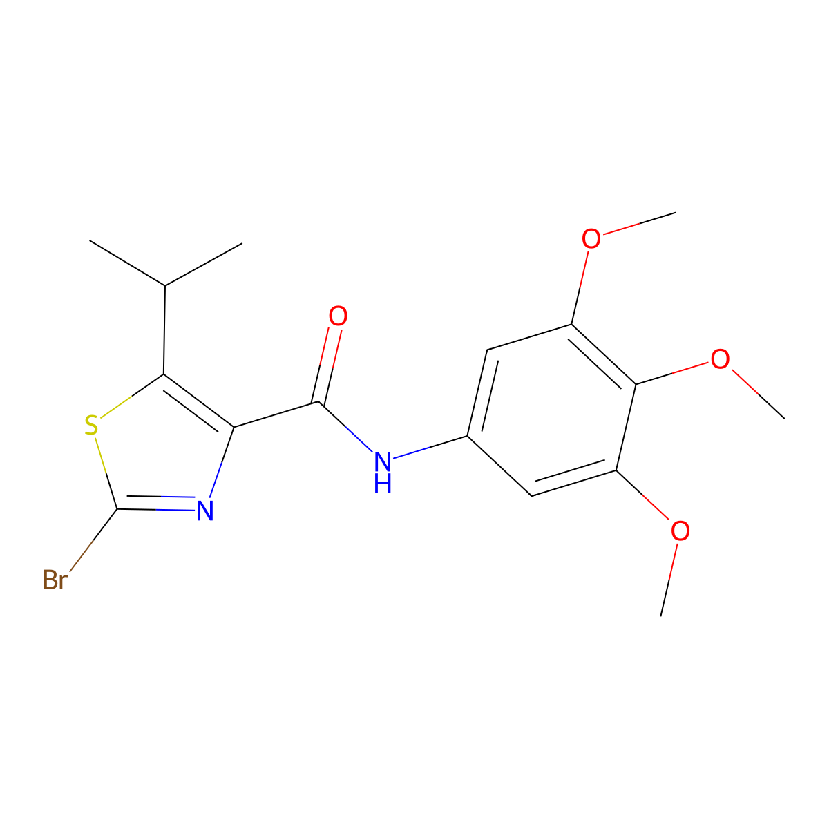 2-bromo-5-isopropyl-N-(3,4,5-trimethoxyphenyl)-1,3-thiazole-4-carboxamide molecular structure, CAS 1435977-58-4