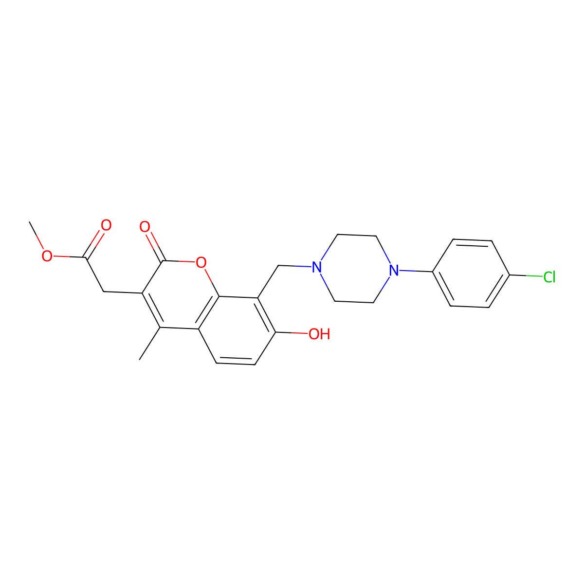 methyl (8-{[4-(4-chlorophenyl)piperazin-1-yl]methyl}-7-hydroxy-4-methyl-2-oxo-2H-chromen-3-yl)acetate molecular structure, CAS 1435977-68-6