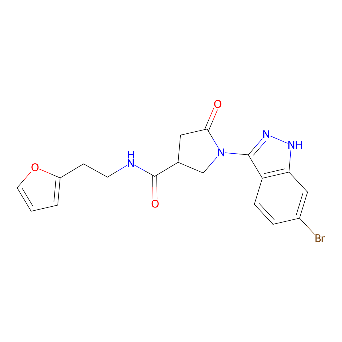 1-(6-bromo-1H-indazol-3-yl)-N-[2-(2-furyl)ethyl]-5-oxo-3-pyrrolidinecarboxamide molecular structure, CAS 1435977-70-0