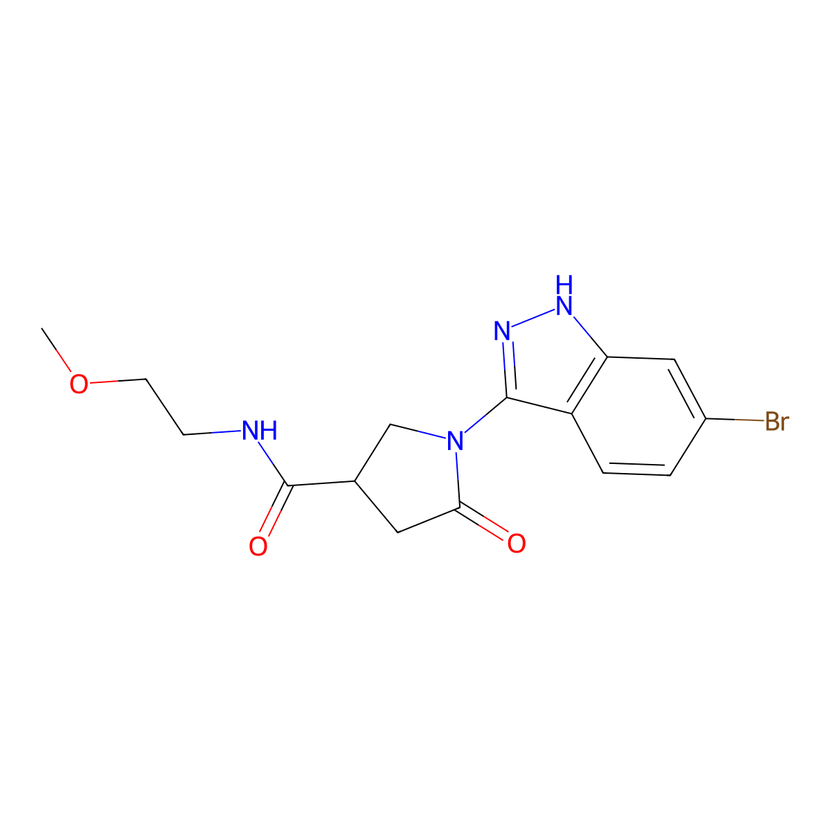 1-(6-bromo-1H-indazol-3-yl)-N-(2-methoxyethyl)-5-oxo-3-pyrrolidinecarboxamide molecular structure, CAS 1435977-71-1