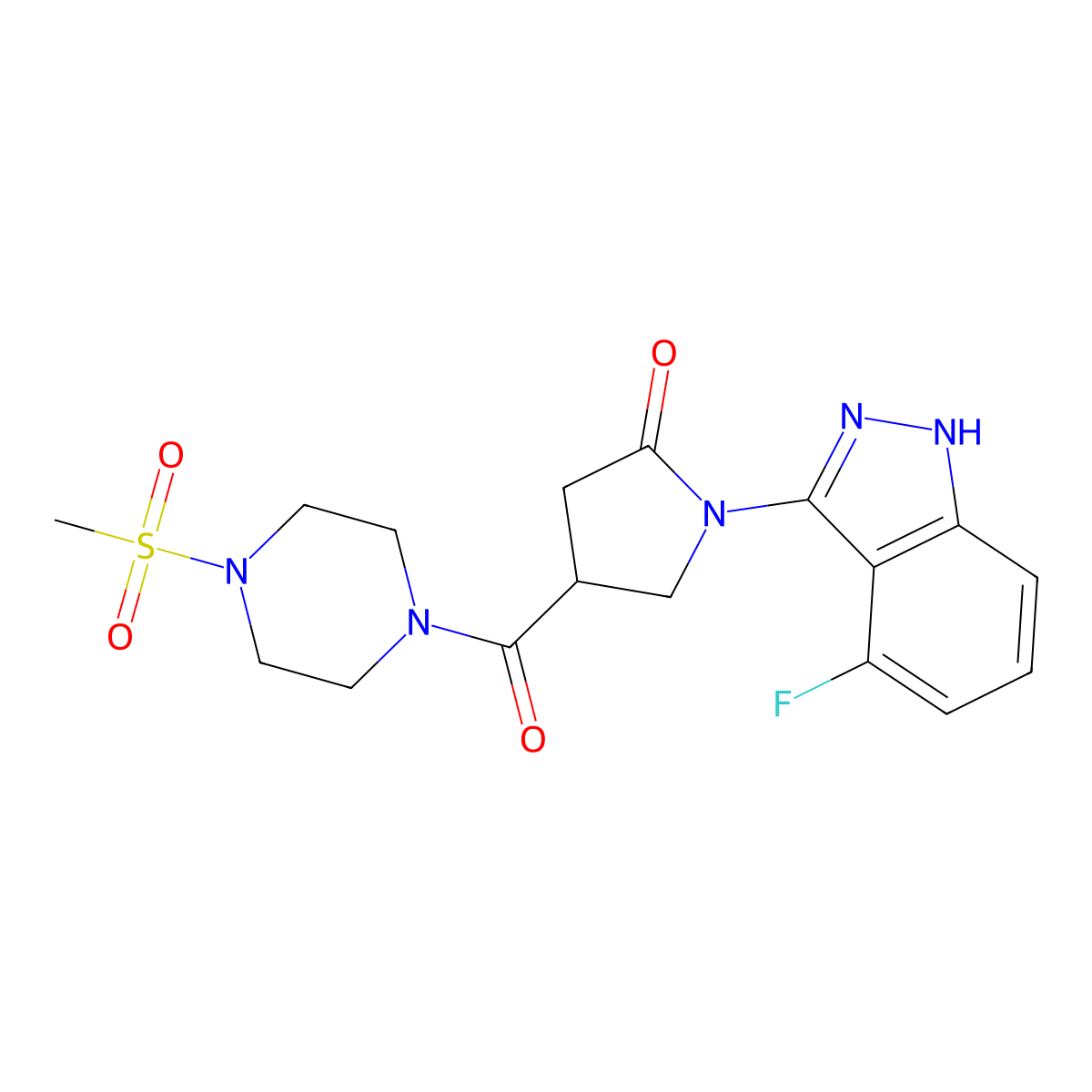 1-(4-fluoro-1H-indazol-3-yl)-4-{[4-(methylsulfonyl)piperazino]carbonyl}-2-pyrrolidinone molecular structure, CAS 1435977-72-2
