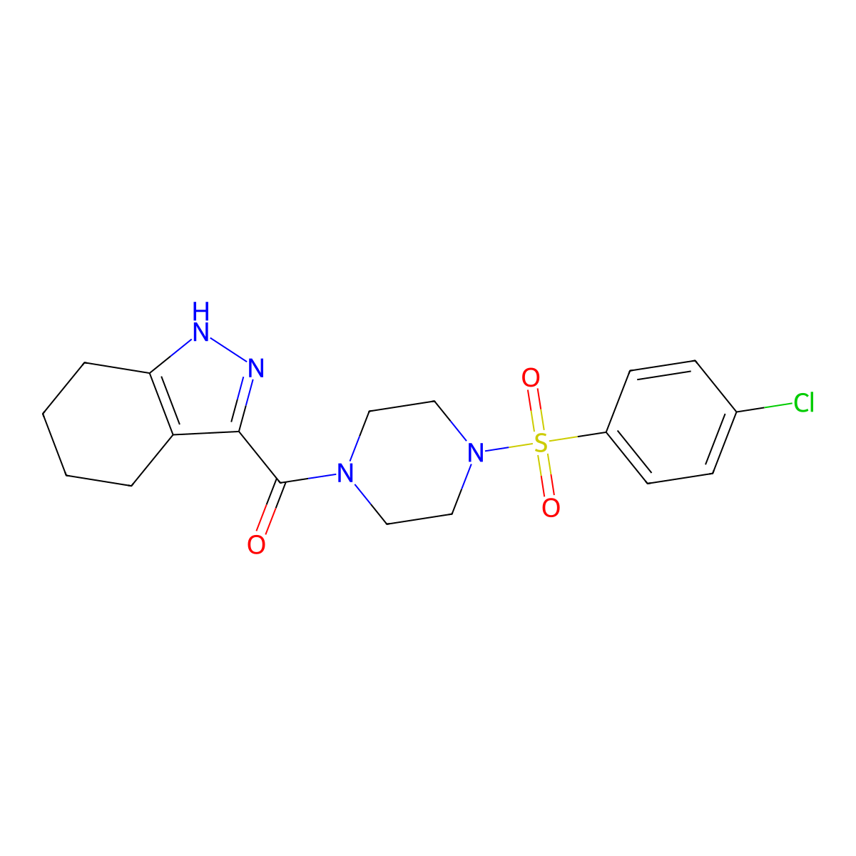 {4-[(4-chlorophenyl)sulfonyl]piperazino}(4,5,6,7-tetrahydro-1H-indazol-3-yl)methanone molecular structure, CAS 1435978-01-0