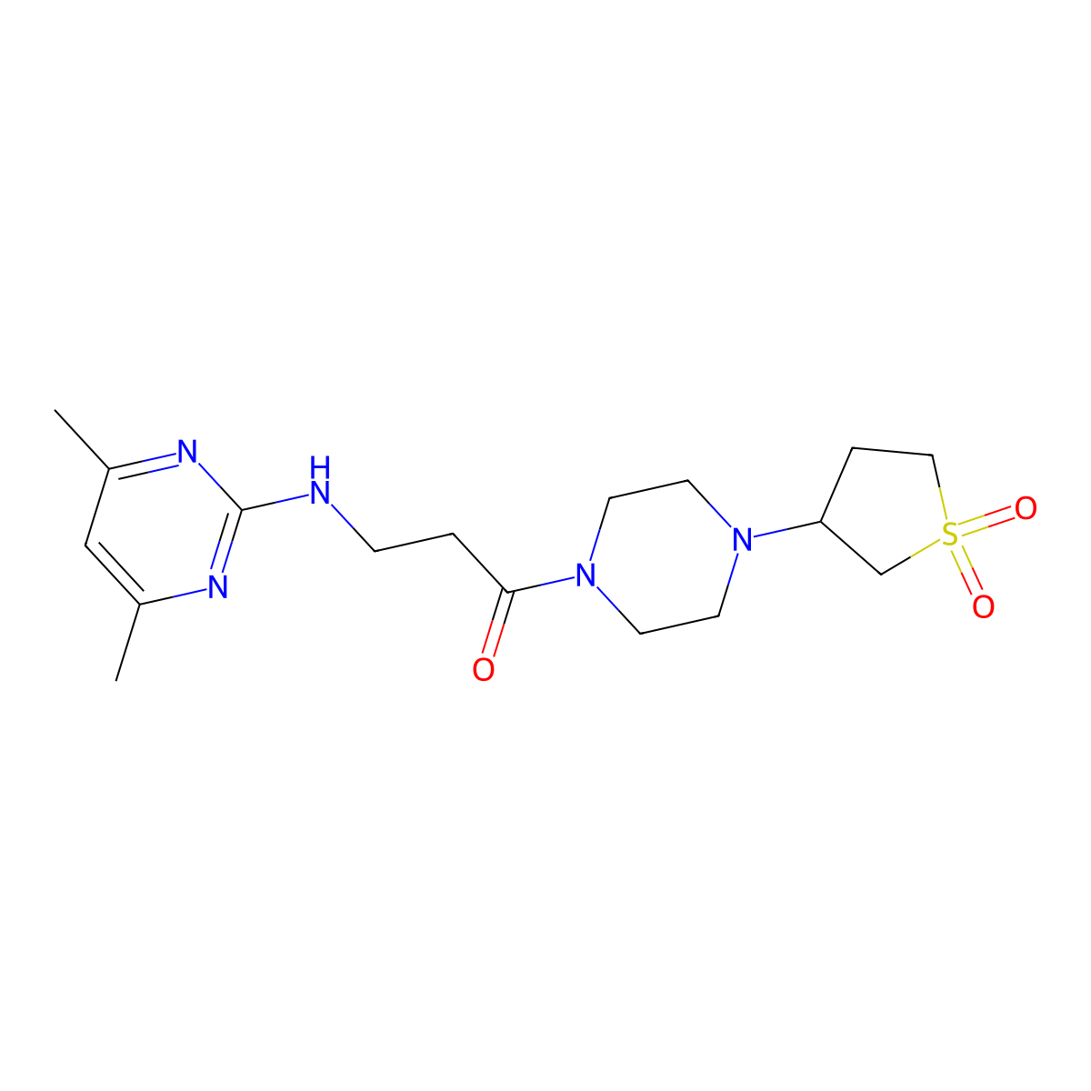 3-[(4,6-Dimethylpyrimidin-2-yl)amino]-1-[4-(1,1-dioxidotetrahydrothiophen-3-yl)piperazin-1-yl]propan-1-one molecular structure, CAS 1435978-07-6