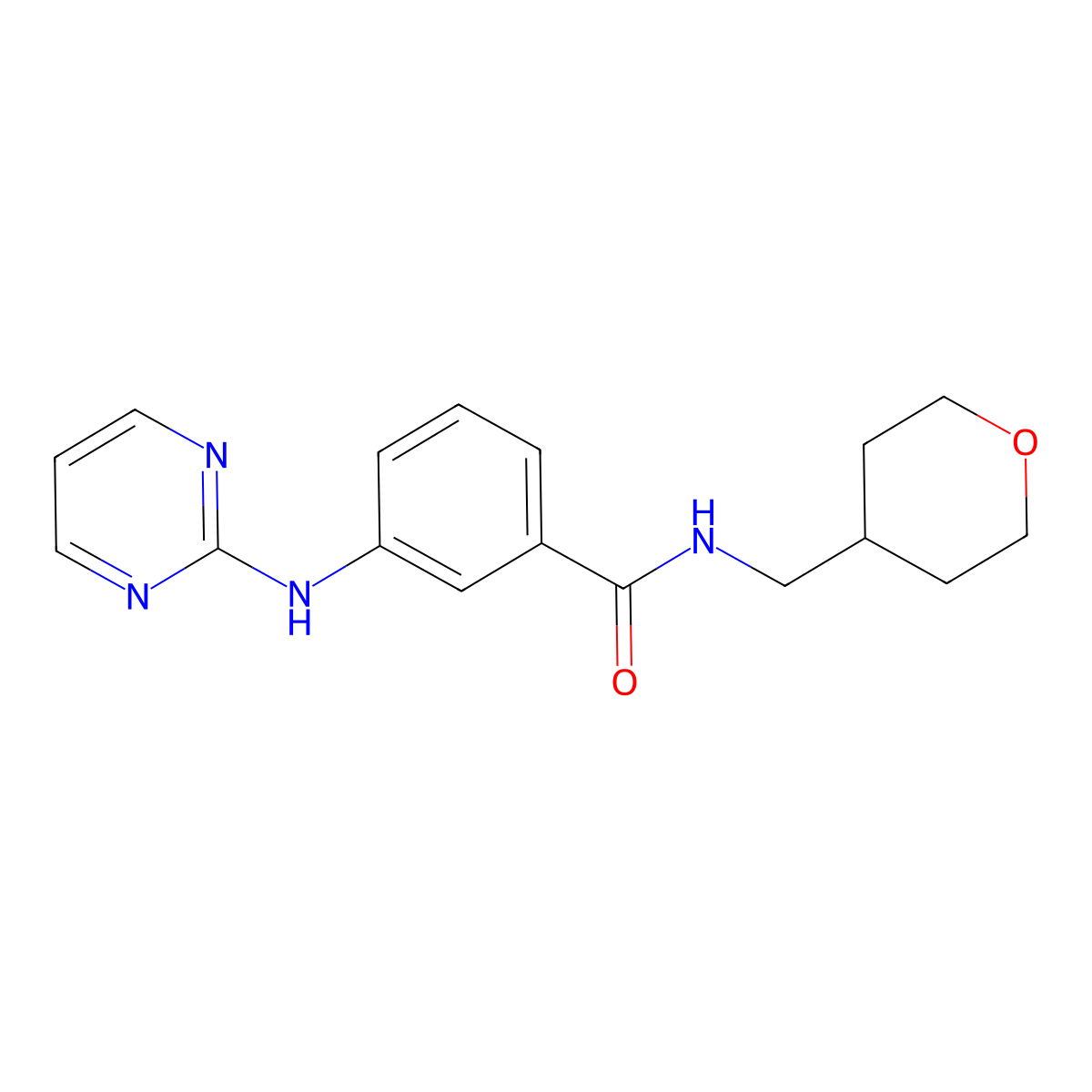 3-(2-pyrimidinylamino)-N-(tetrahydro-2H-pyran-4-ylmethyl)benzamide molecular structure, CAS 1435978-22-5