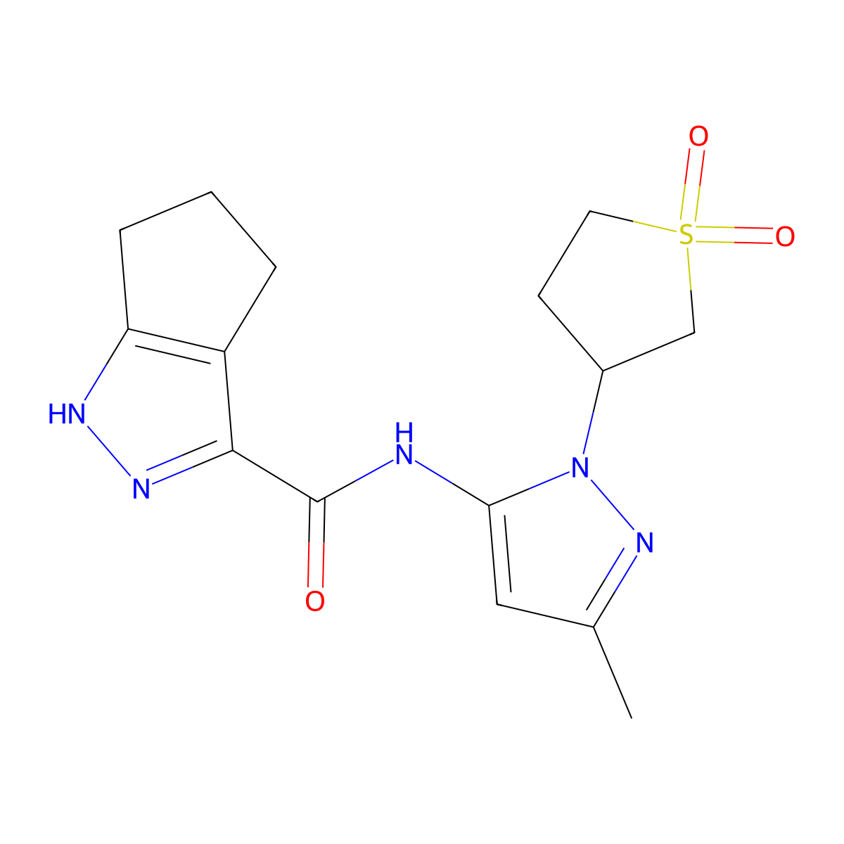 N-[1-(1,1-dioxidotetrahydrothiophen-3-yl)-3-methyl-1H-pyrazol-5-yl]-2,4,5,6-tetrahydrocyclopenta[c]pyrazole-3-carboxamide molecular structure, CAS 1435978-24-7