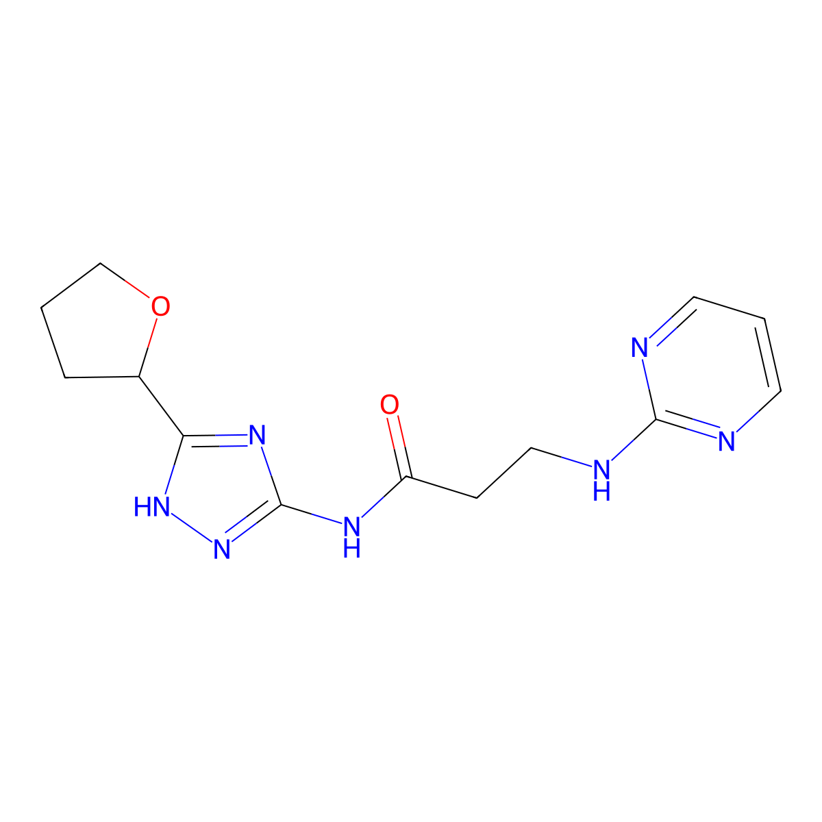 N~3~-pyrimidin-2-yl-N-[3-(tetrahydrofuran-2-yl)-1H-1,2,4-triazol-5-yl]-beta-alaninamide molecular structure, CAS 1435978-25-8