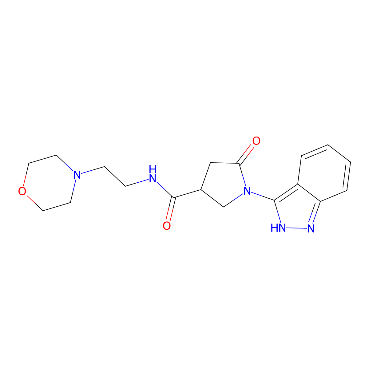 1-(1H-indazol-3-yl)-N-(2-morpholinoethyl)-5-oxo-3-pyrrolidinecarboxamide molecular structure, CAS 1435978-30-5