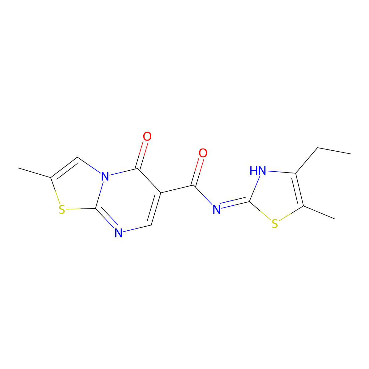 N-(4-ethyl-5-methyl-1,3-thiazol-2-yl)-2-methyl-5-oxo-5H-[1,3]thiazolo[3,2-a]pyrimidine-6-carboxamide molecular structure, CAS 1435978-32-7