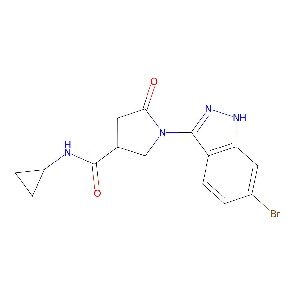 1-(6-bromo-1H-indazol-3-yl)-N-cyclopropyl-5-oxo-3-pyrrolidinecarboxamide molecular structure, CAS 1435978-34-9