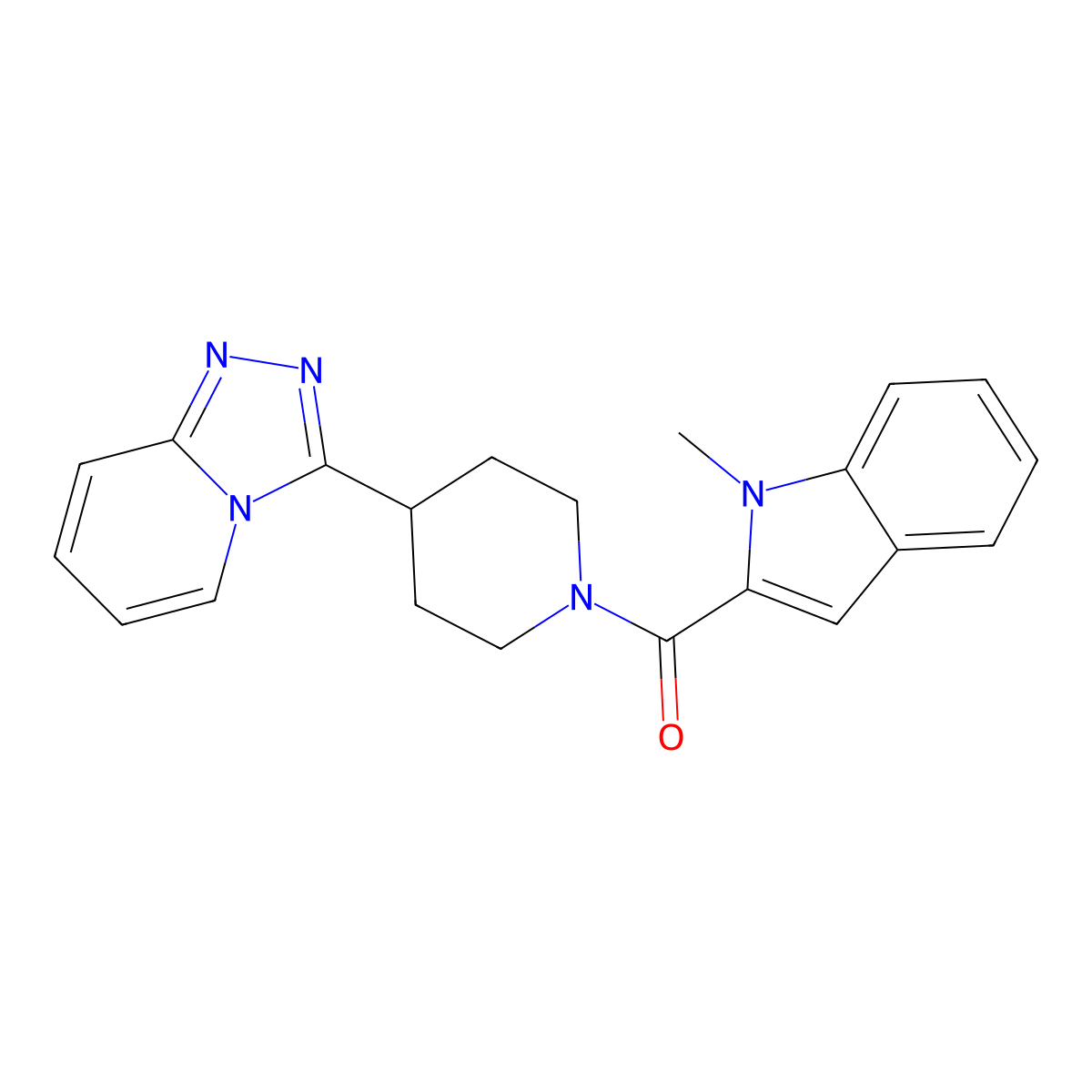 (1-methyl-1H-indol-2-yl)(4-[1,2,4]triazolo[4,3-a]pyridin-3-ylpiperidino)methanone molecular structure, CAS 1435978-37-2