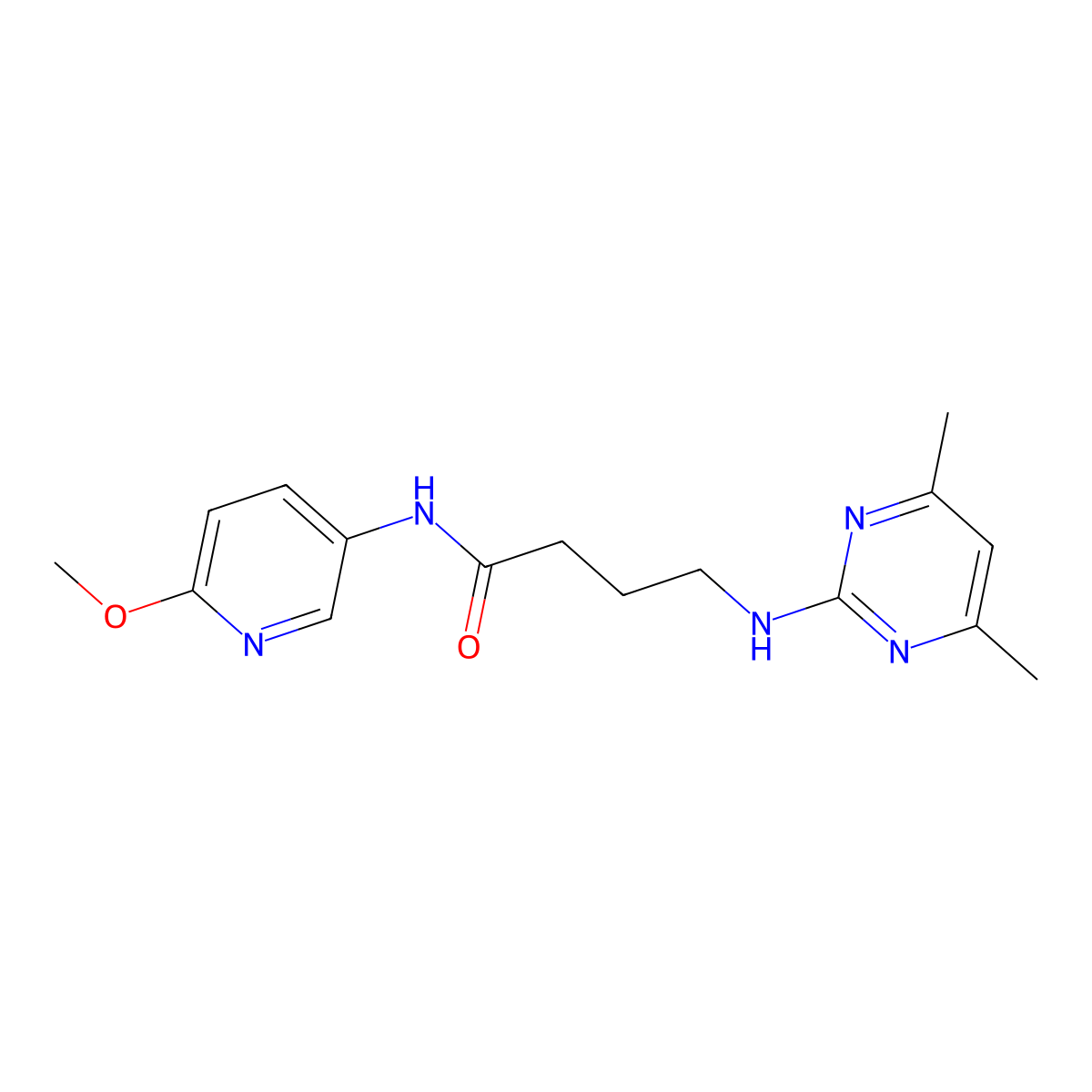 4-((4,6-dimethylpyrimidin-2-yl)amino)-N-(6-methoxypyridin-3-yl)butanamide molecular structure, CAS 1435978-44-1
