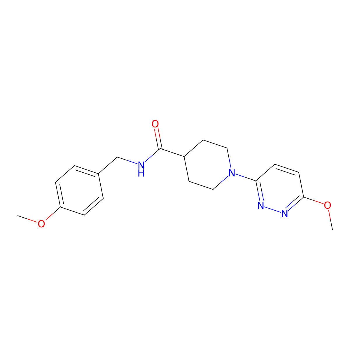 N-(4-methoxybenzyl)-1-(6-methoxypyridazin-3-yl)piperidine-4-carboxamide molecular structure, CAS 1435978-46-3
