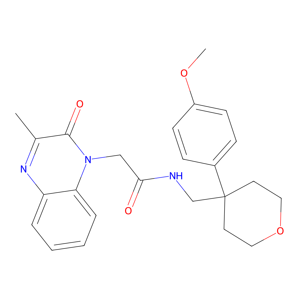 N-{[4-(4-methoxyphenyl)tetrahydro-2H-pyran-4-yl]methyl}-2-[3-methyl-2-oxo-1(2H)-quinoxalinyl]acetamide molecular structure, CAS 1435978-56-5