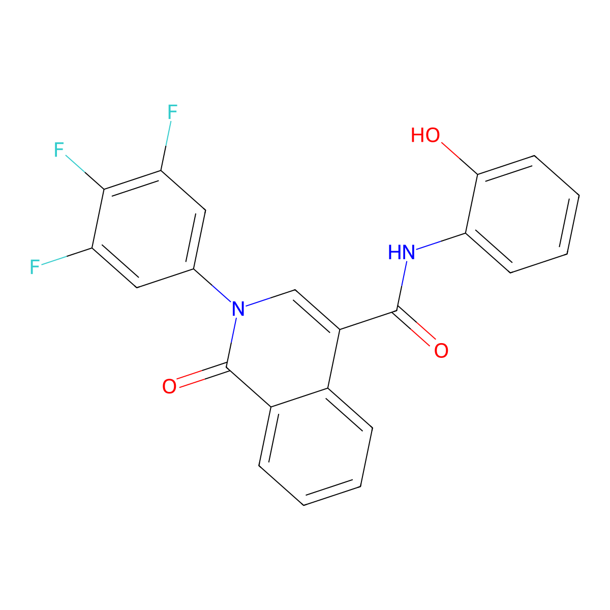 N-(2-hydroxyphenyl)-1-oxo-2-(3,4,5-trifluorophenyl)-1,2-dihydroisoquinoline-4-carboxamide molecular structure, CAS 1435978-60-1
