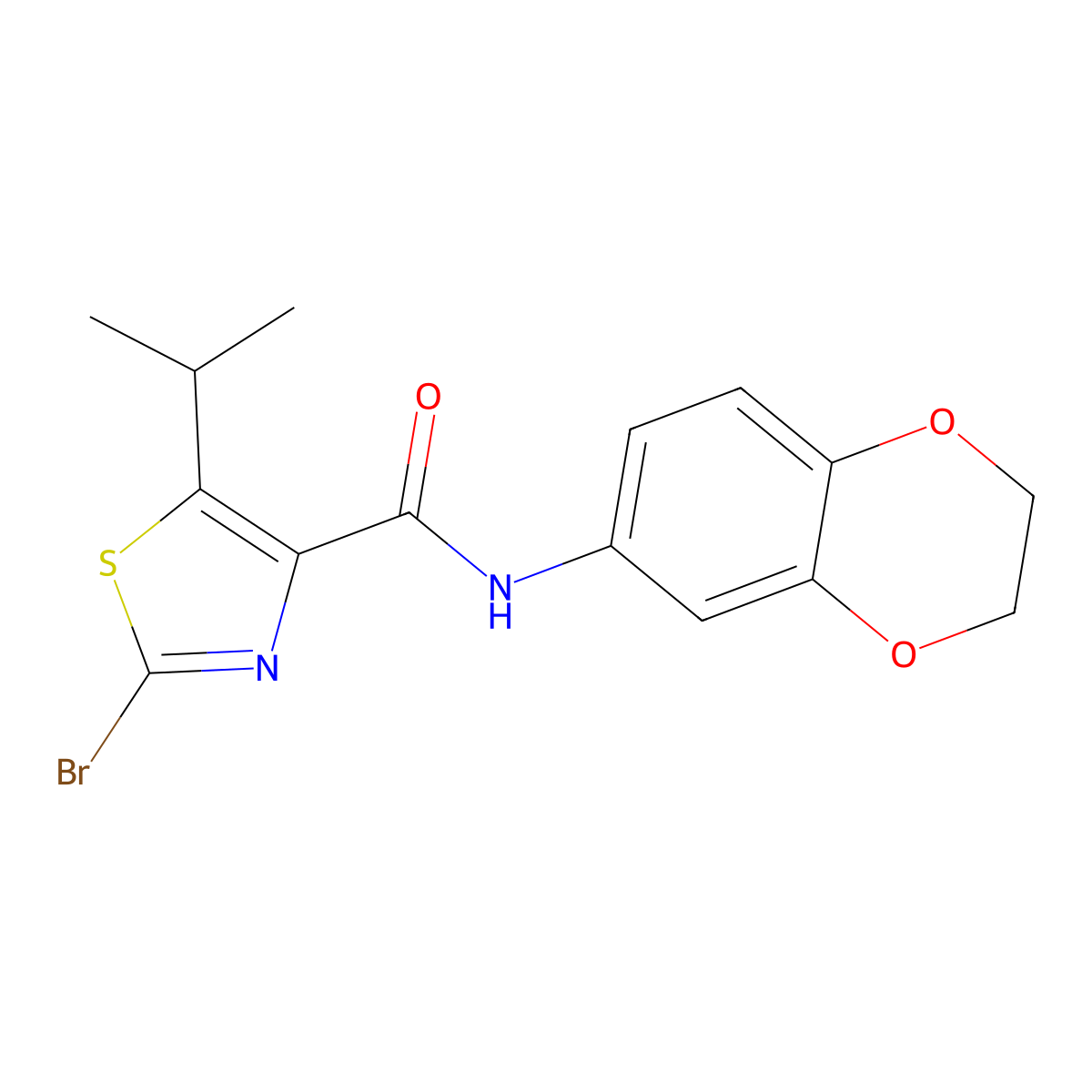 2-bromo-N-(2,3-dihydro-1,4-benzodioxin-6-yl)-5-isopropyl-1,3-thiazole-4-carboxamide molecular structure, CAS 1435978-70-3