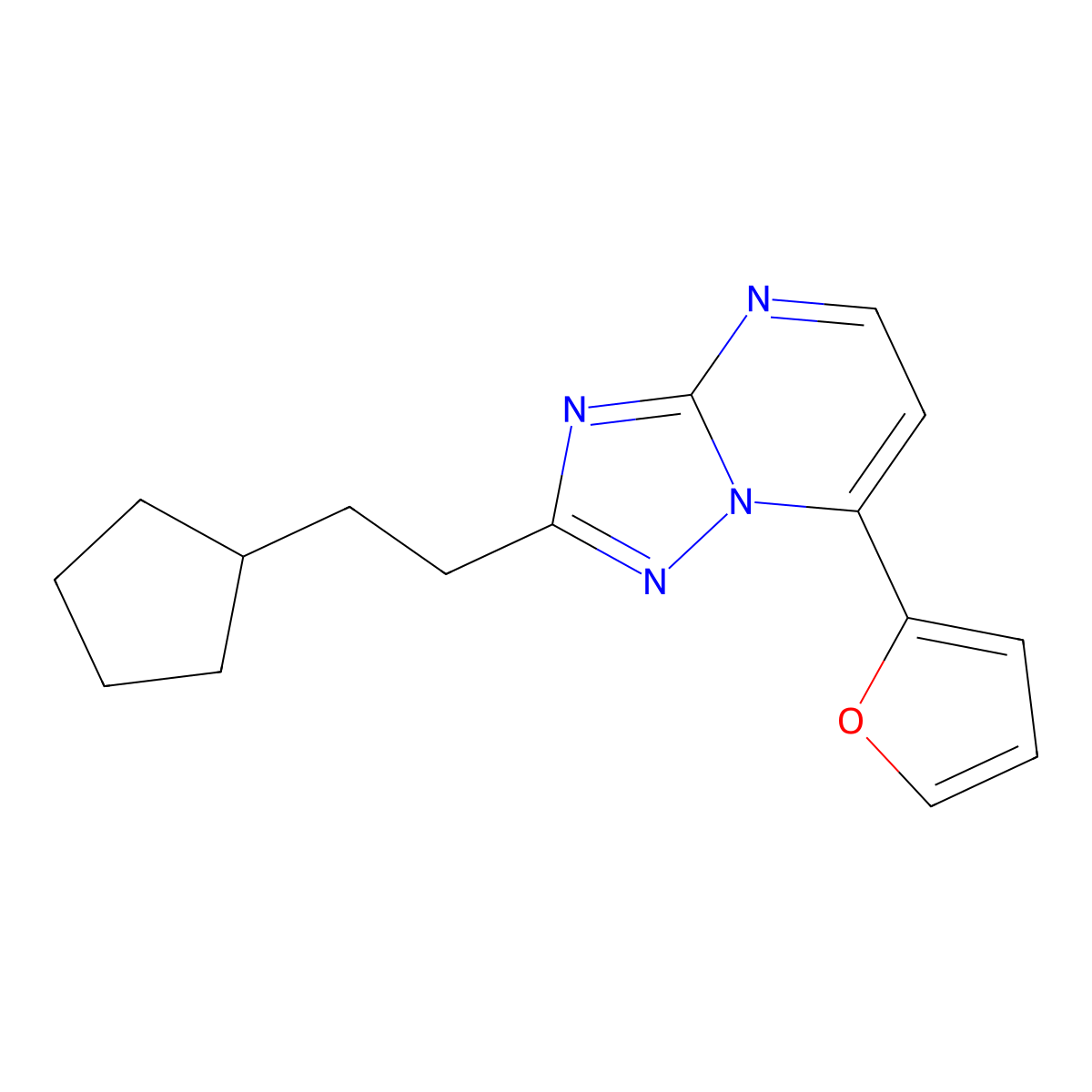 2-(2-Cyclopentylethyl)-7-(2-furyl)[1,2,4]triazolo[1,5-a]pyrimidine molecular structure, CAS 1435978-79-2