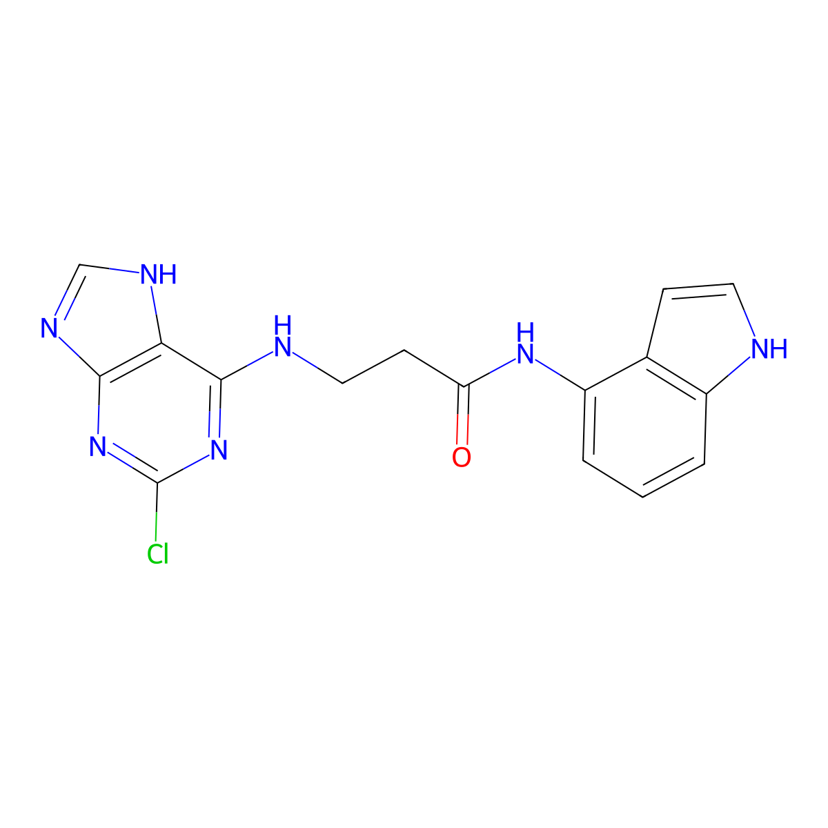 N~3~-(2-chloro-7H-purin-6-yl)-N-1H-indol-4-yl-beta-alaninamide molecular structure, CAS 1435978-81-6