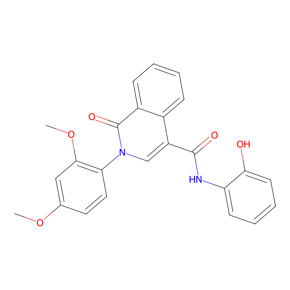 2-(2,4-dimethoxyphenyl)-N-(2-hydroxyphenyl)-1-oxo-1,2-dihydroisoquinoline-4-carboxamide molecular structure, CAS 1435978-90-7