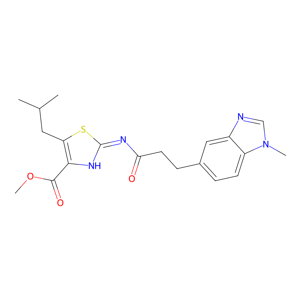 methyl 2-{[3-(1-methyl-1H-benzimidazol-5-yl)propanoyl]amino}-5-(2-methylpropyl)-1,3-thiazole-4-carboxylate molecular structure, CAS 1435979-02-4
