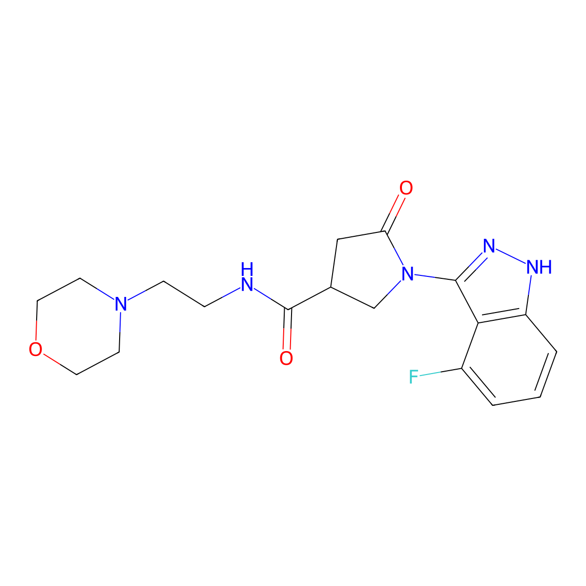 1-(4-fluoro-1H-indazol-3-yl)-N-(2-morpholinoethyl)-5-oxo-3-pyrrolidinecarboxamide molecular structure, CAS 1435979-04-6