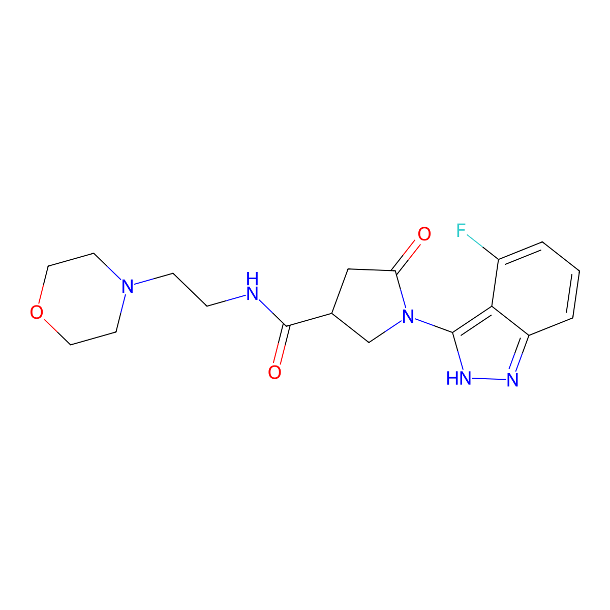 1-(4-fluoro-1H-indazol-3-yl)-N-(2-morpholinoethyl)-5-oxo-3-pyrrolidinecarboxamide molecular structure, CAS 1435979-04-6